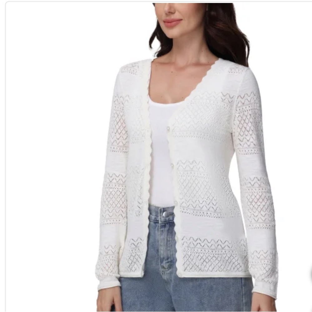 Frye Women's Pointelle Cardigan size XL - Picture 4 of 10